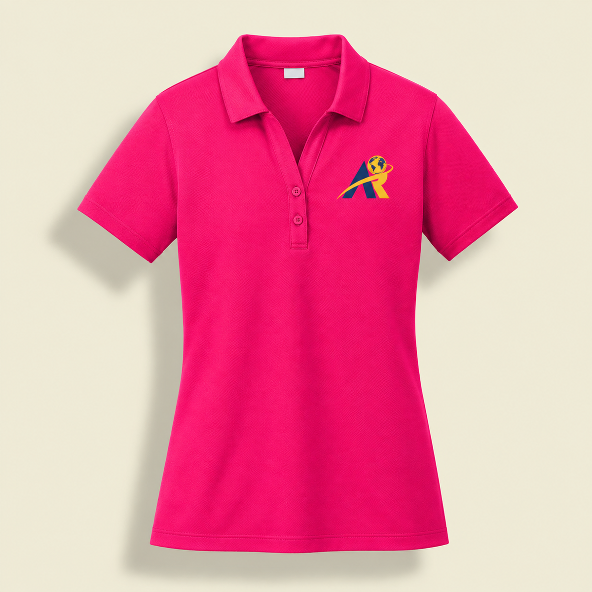 Pink Polo Shirt with Golden Globe