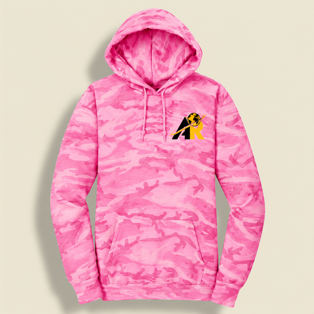 Pink Camo Hoodie with AR Globe