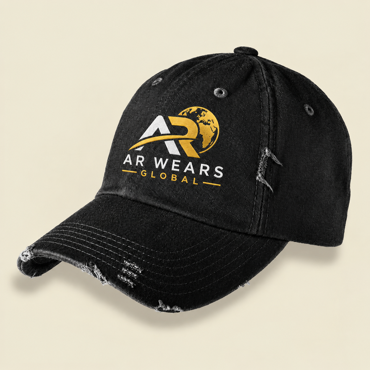 AR WEARS Global Distressed Black Signature Cap